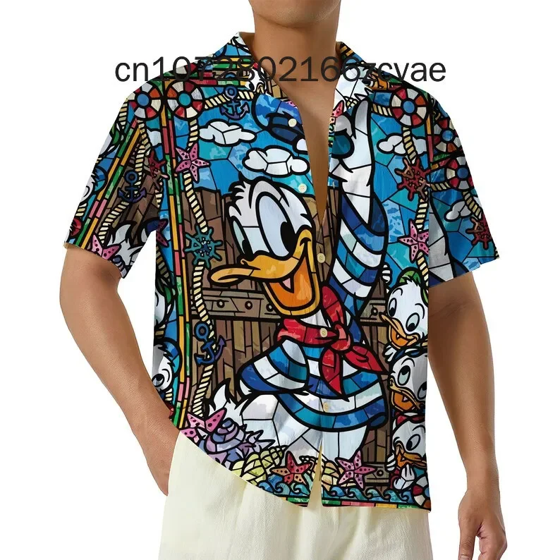 New Funny Donald Duck Hawaiian Shirt Disney Hawaii Summer Vacation Beach Surf Trendy Vintage Button Down