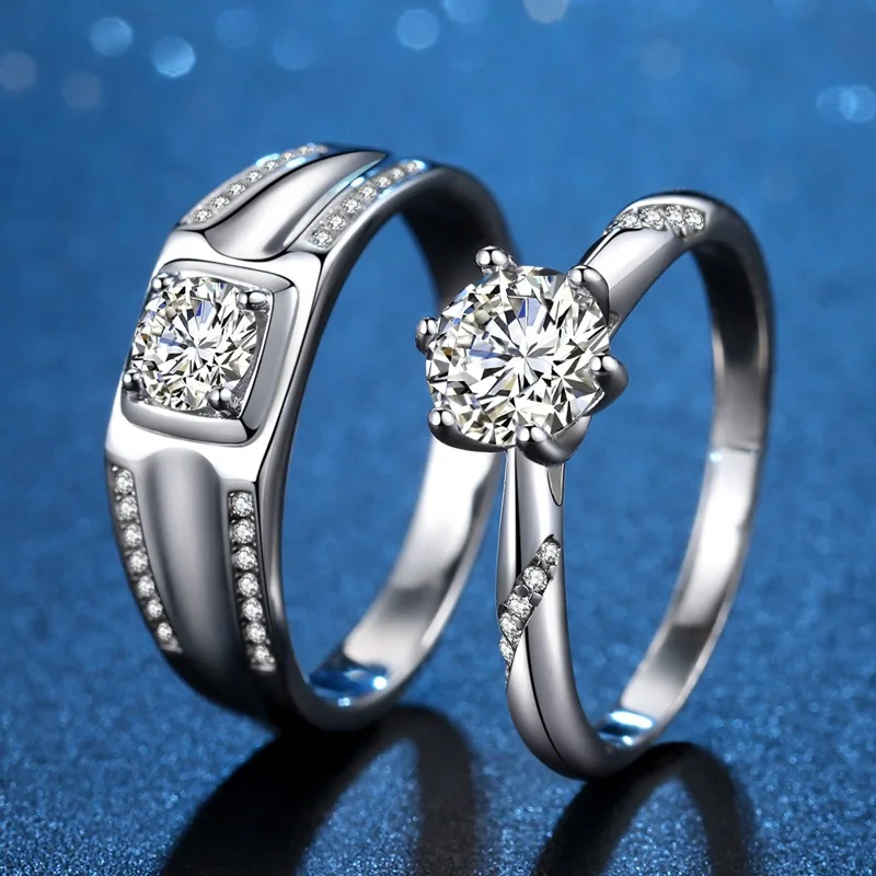 

925 Sterling Silver Moissanite Ring Men and Women Simulation Diamond Pair Ring Plated Pt950 Couple Ring Factory Direct Sales