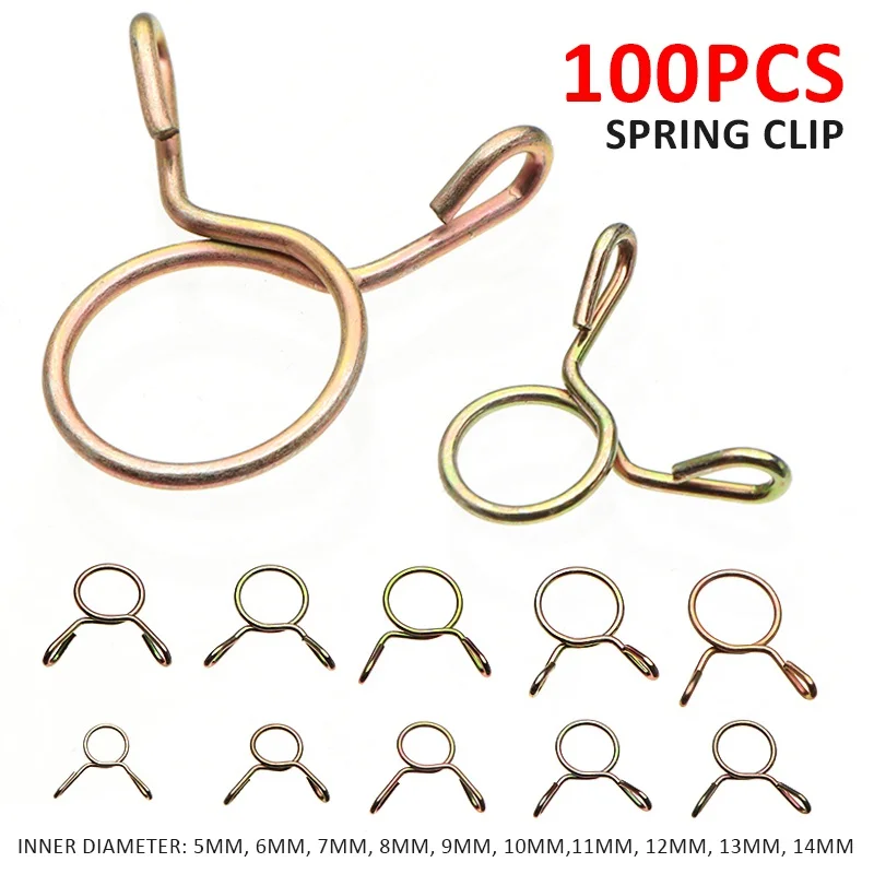 100Pcs/set Double Wire Spring Clamps Fuel Line Hose Tube Spring Clips Clamp Assortment Kit Car Accessories