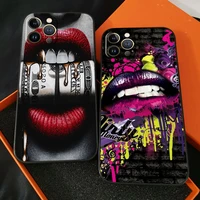 sexy girl red lips for iphone 13 12 11 pro max 12 13 mini x xr xs max 6 6s 7 8 plus phone case liquid silicon black funda coque