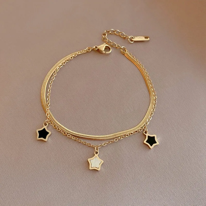 

Retro Punk Stainless Steel Star Pendant Chain Bracelet Thick Gold Color Charm Bracelets Bangles