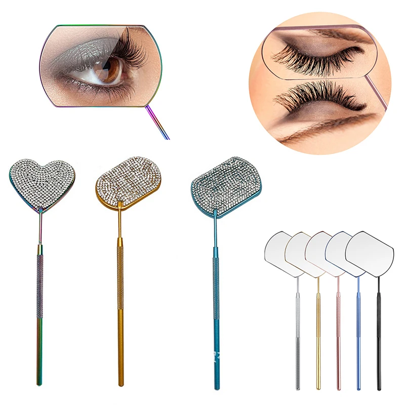 

Rhinestone Eyelash Inspection Mirror Makeup Lash Check Mirror Stainless Steel Heart Shape Beauty Lash Extension Makeup Tool