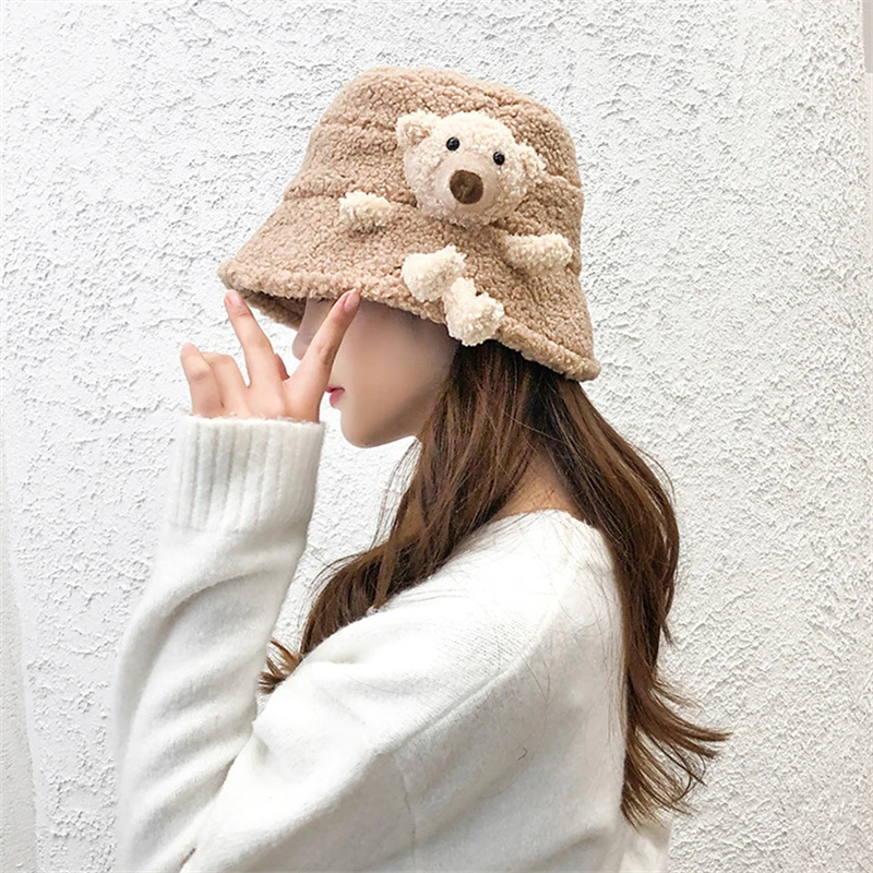 Рыбацкая Кепка зимняя Панама пушистая плюшевая теплая Женская милая 3D мягкая