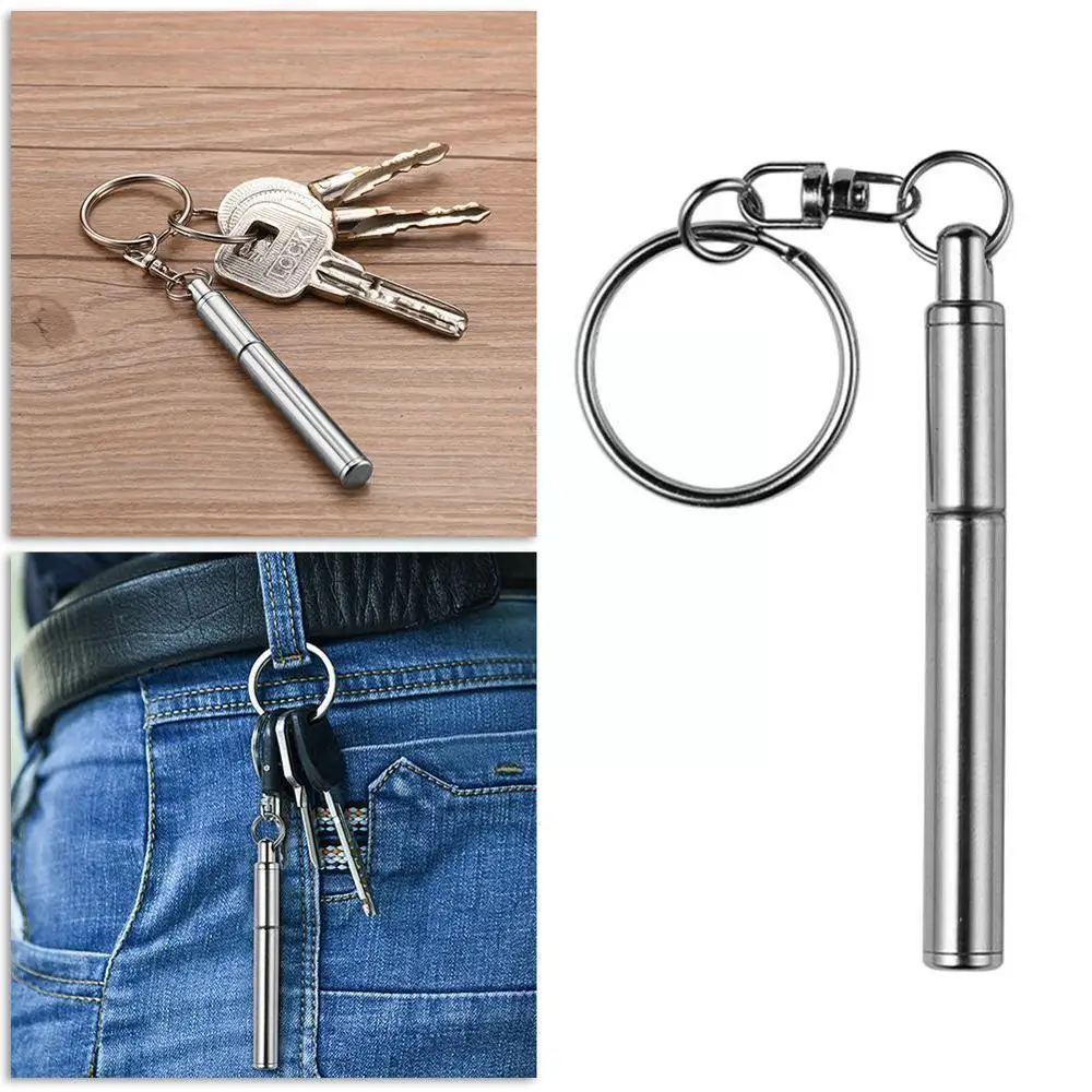 

1PC Mini Metal Key Steel Telescopic Pen Creative Keyring Keychain Tool Point Pen Telescoping Ball Pen Steel Pen J9S3