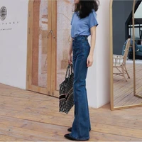 2022 winter new fashion comfortable casual light luxury high waist blue flared jeans women slim trousers new elastic jeans