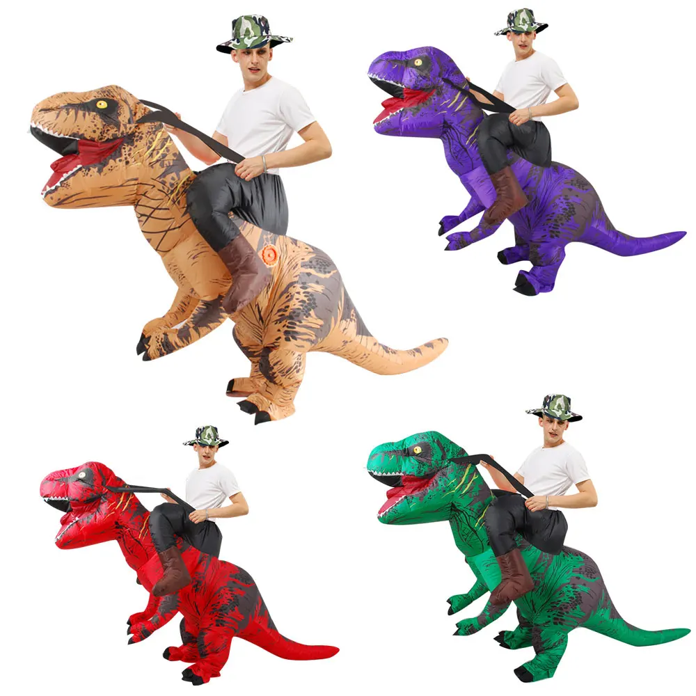 Fancy Mascot Dinosaur Inflatable Costume for Adult Man Woman Ride on Dino Costumes Halloween Cosplay Dress Christmas T-rex Suit