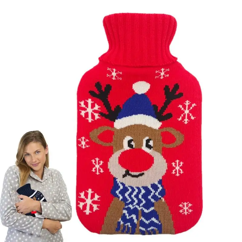 

Рождественская сумка для горячей воды, сумка для горячей воды с крышкой, сумка для горячей воды с милым мультяшным рисунком оленя для горячего и холодного компресса, идеально