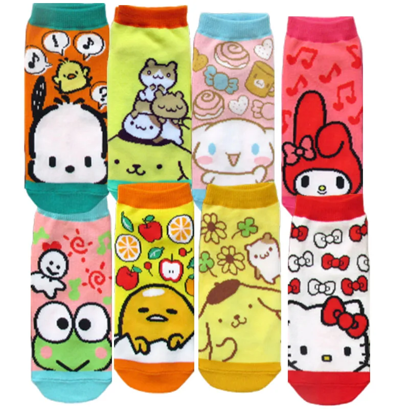 

Sanrioed Anime Cinnamorol Kittys Onpompurin Kawaii Graphic Print Pure Cotton Boat Socks Girl Friend Fashion Birthday Present