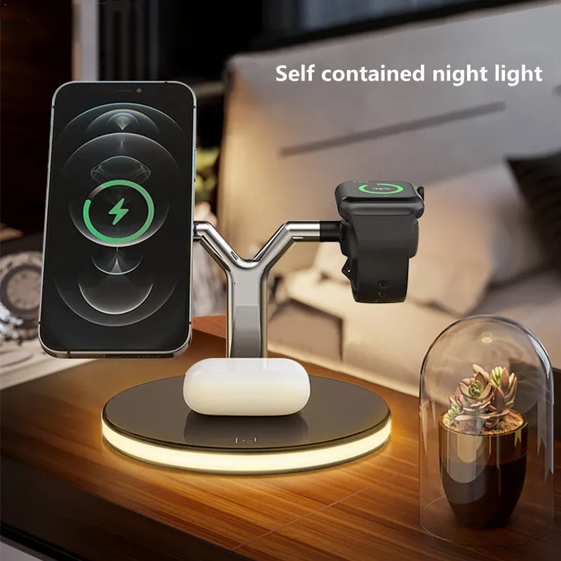 3 in 1 magnetic wireless charger for iphone 13 12 11 xiaomi huawei samsung apple watch headset mobile phone bracket base free global shipping