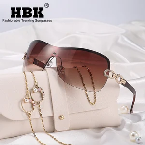 HBK Italy Oversized Gradient Sunglasses Women Wrap Around Rhinestone Vintage Sun Glasses Ladies Wide