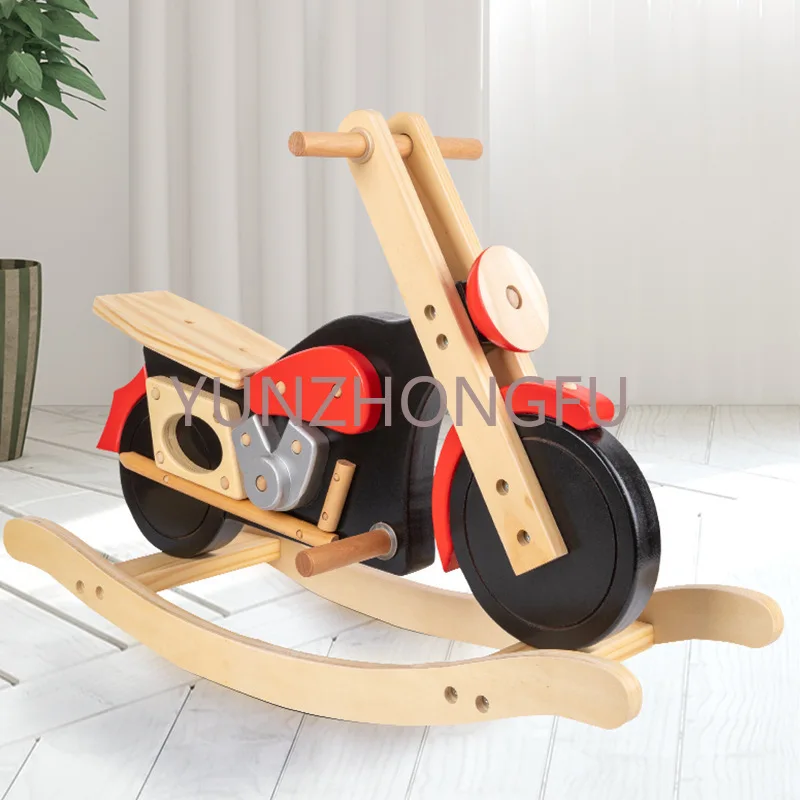 

Wooden children's motorcycle rocking horse 1-3 years old baby birthday gift balance Mount Trojan horse rocking car soothing toy