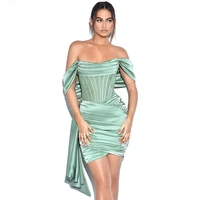 sage green sheathy mini prom gown off the shoulder backless pleat simple short cocktail dresses women party dress robe de soir%c3%a9e