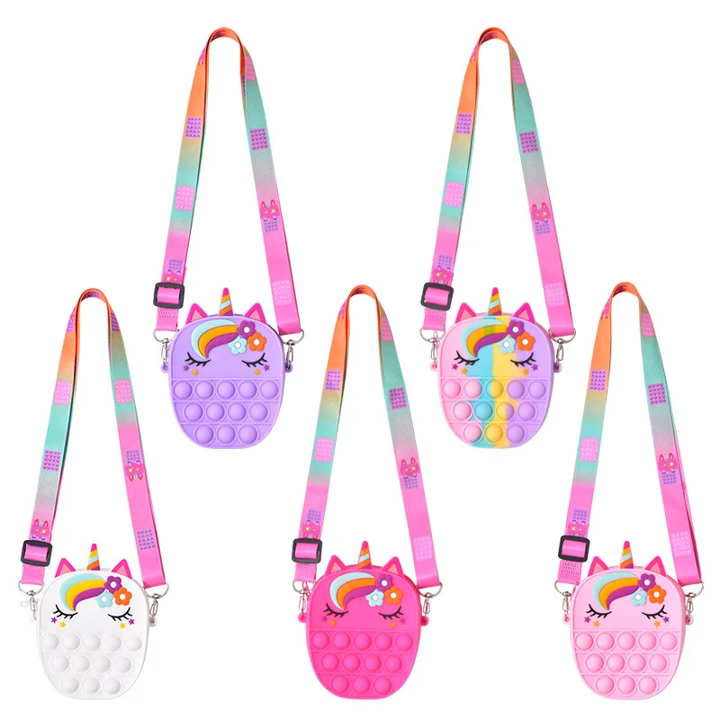 

Cute Unicorn Bag Fashion Fidget Pop Toys Coin Purse Cosmetic Silicone Bag For Girls Antistress Bubble Storage Kids Bag XXY146