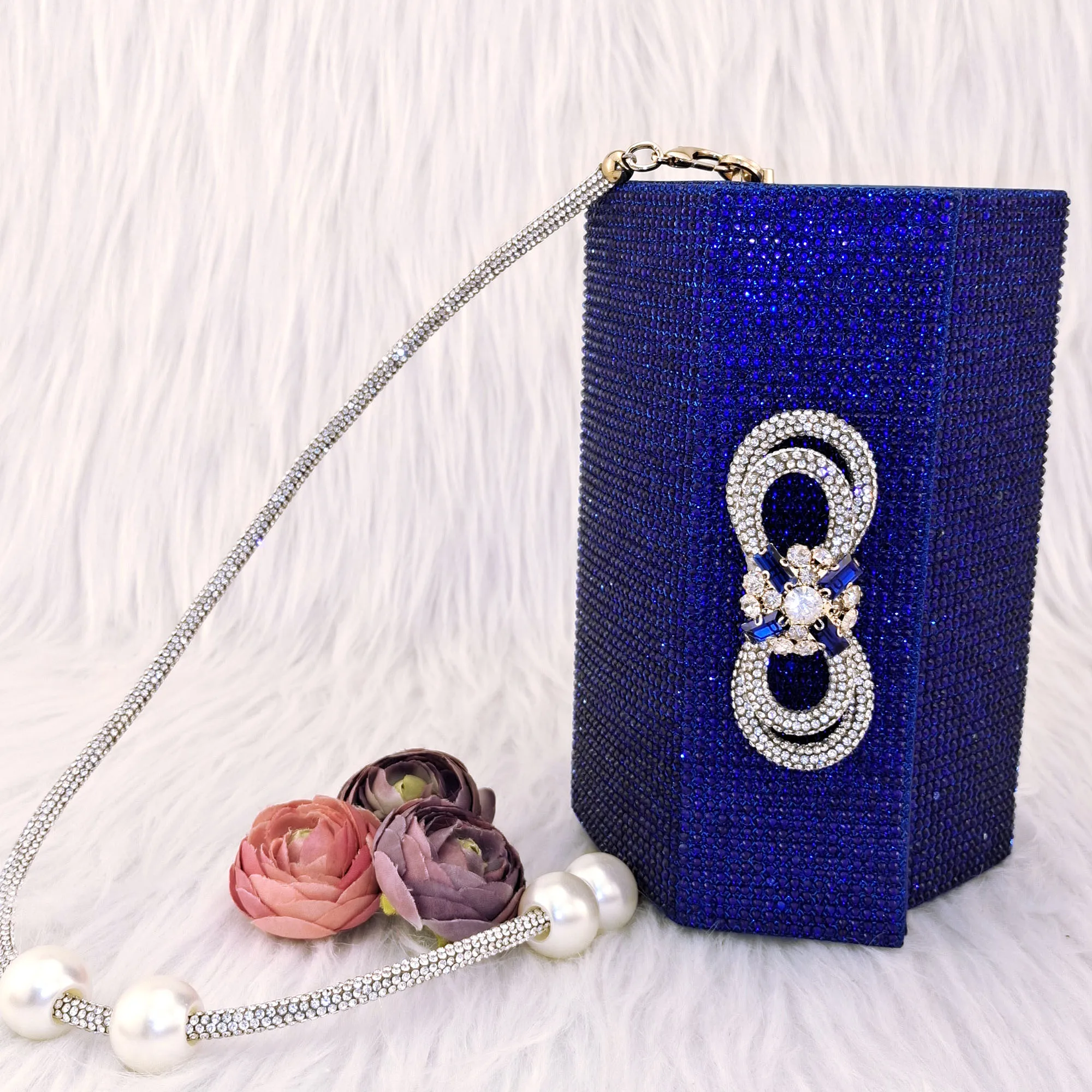 Red Diamond Clutch Commuter Bag Big Pearl Shoulder Ladies Bag Fashion Rhinestone Party Bag