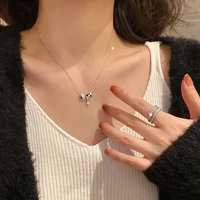 2022 fashion new checkerboard bowknot pendant necklace for women girl charm crystal light luxury jewelry clavicle neck chain