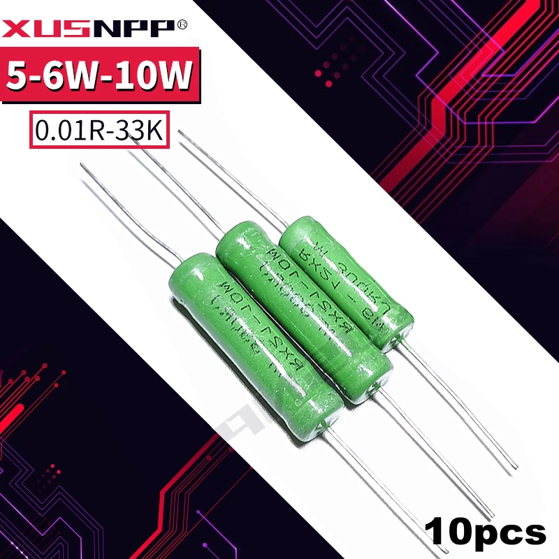 

10PCS RX21 5W-6W 10W Wire Wound Resistance 5% 0.1~33K 3 4.7 10 22 27 47 100 120 180 200 220 270 330R 360 510 1K 10K 12K 15K Ohm