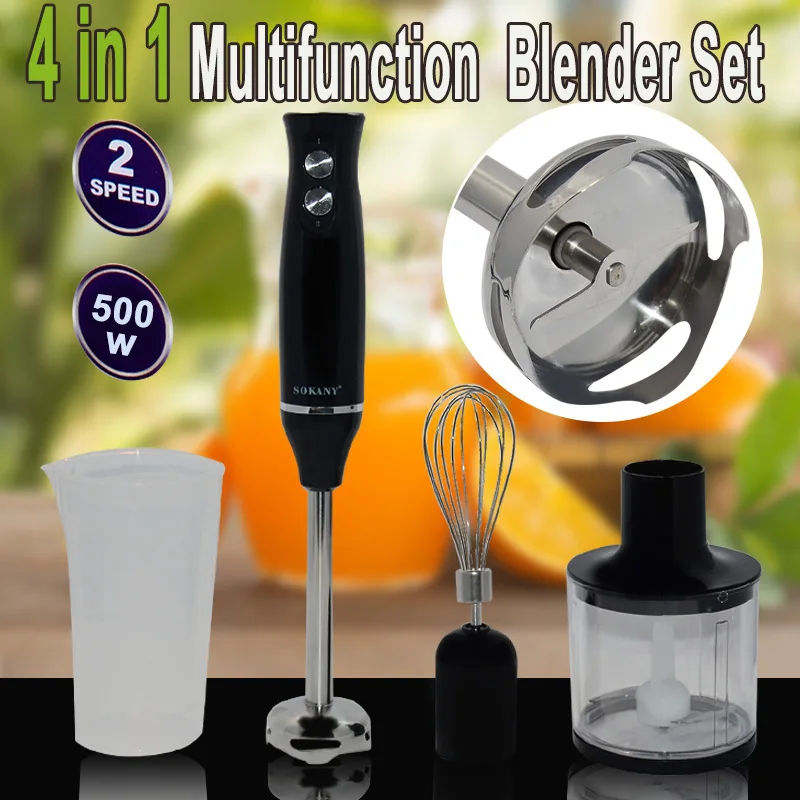 Hand Blender, 4-in-1 Electric Immersion Blender with Whisk, 