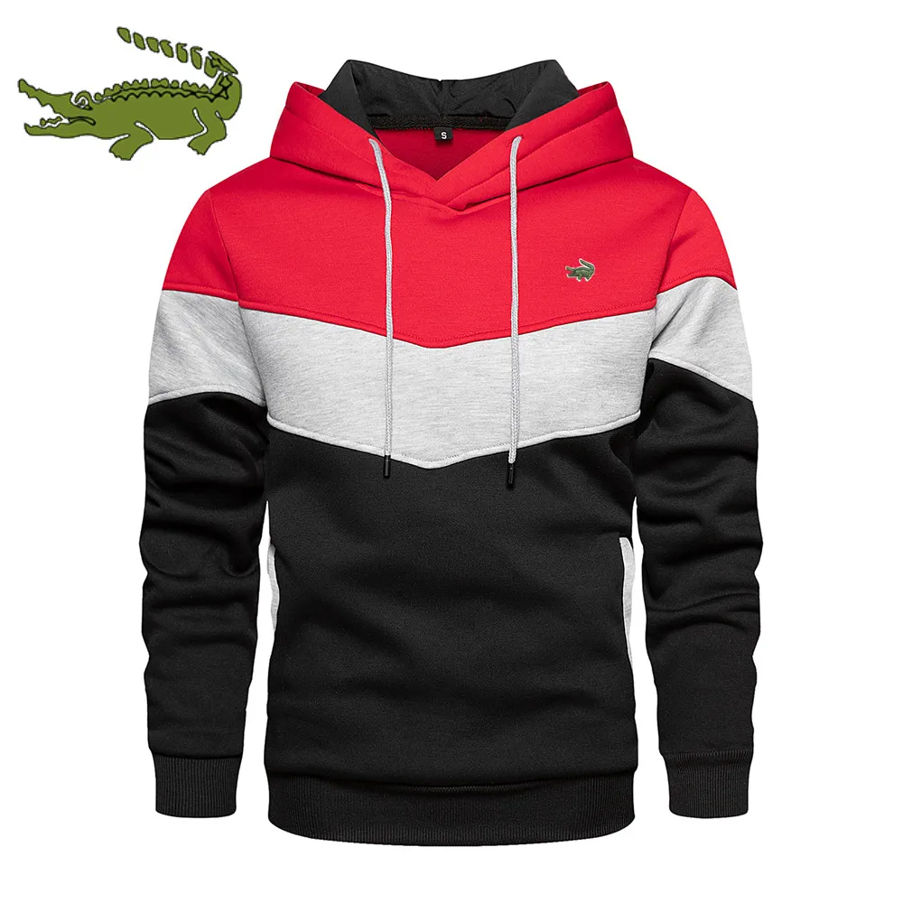 Trending Men Hoodies Splicing Pullover 2022 Autumn Winter Fleece Warm Long Sleeve Outwear Sweatshirts Casual Printed Sport Tops