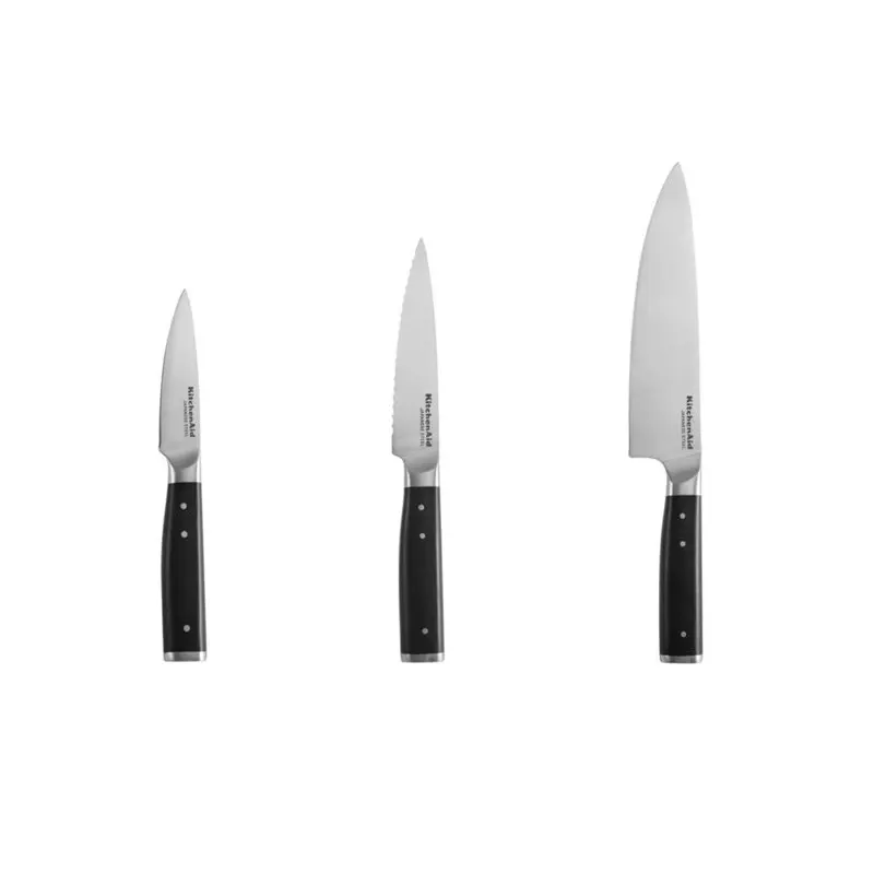 

3-piece Forged Tripe- Chef Knife Set with Blade Covers, Black