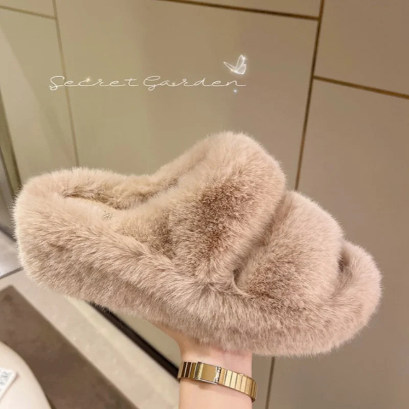 

Женские меховые тапочки карамельных цветов, новинка, Осень-зима, плюшевая обувь на платформе, домашняя хлопковая обувь для женщин, модные теплые меховые тапочки для женщин