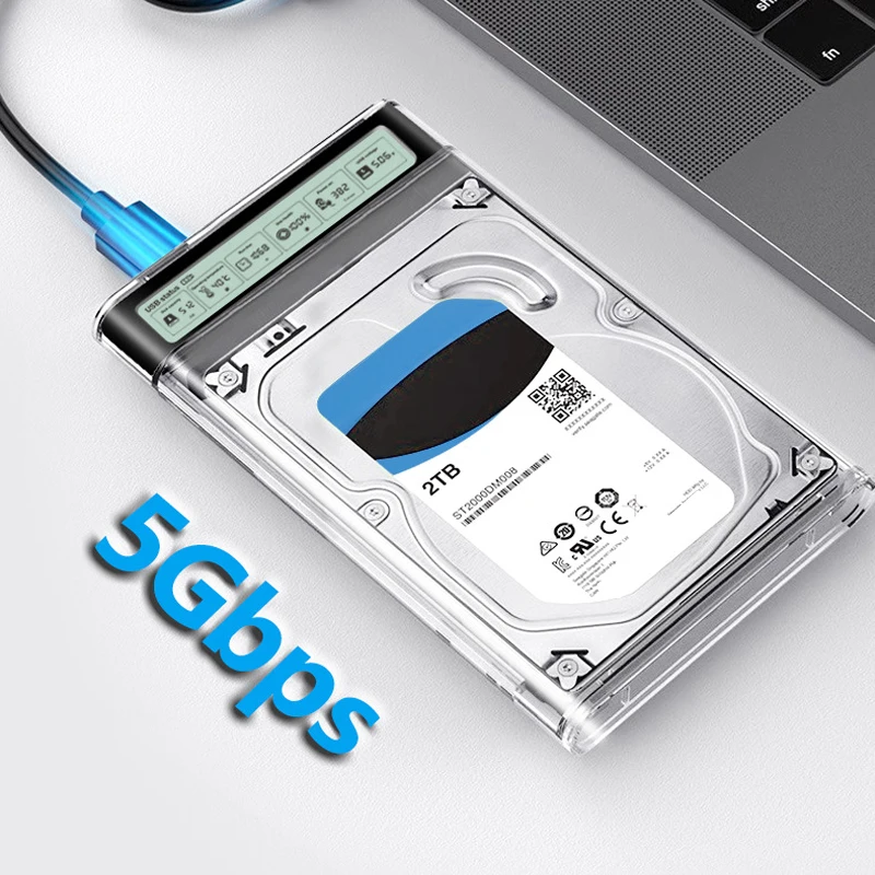 Фото Чехол для жесткого диска с умным дисплеем, 2,5 дюйма, SSD-накопитель USB3.2 Gen2, прозрачный внешний корпус для жесткого диска с жестким диском 5 Гбит/с, портативный чехол для хранения ноутбука №4