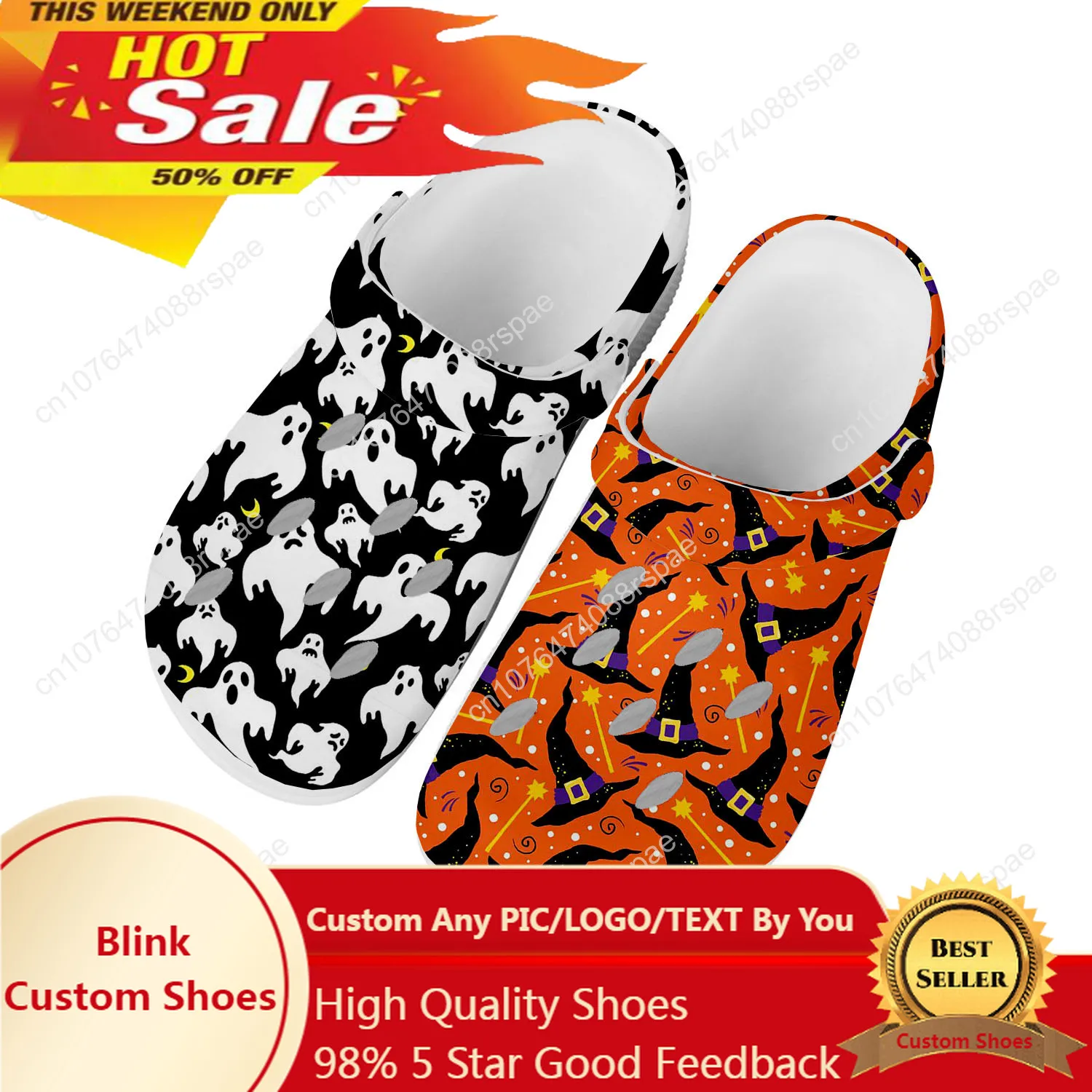 

Halloween Pumpkin Home Clog Mens Women Youth Boy Girl Sandals DIY Garden Bespoke Home Clog Customize Shoe Beach Hole Slippers