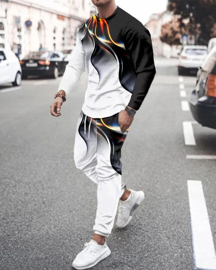 Summer Men Tracksuit Jogging Outfits 3D Print Trend Vintage T-Shirt Street Fashion Men's Clothes Sports Long Pants 2 Piece Sets