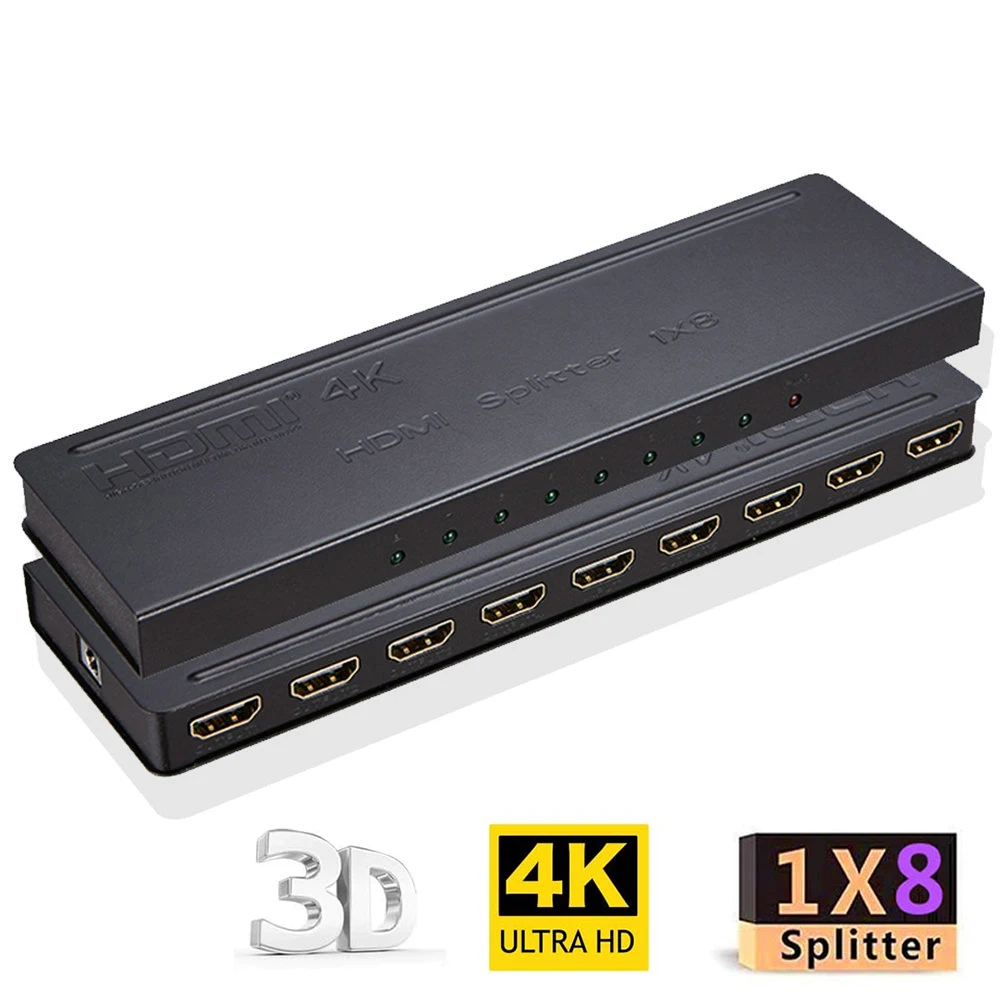 

New 1x8 HDMI Splitter 1 in 8 Out Audio Video Distributor HDMI Switch 1 Port to 8 HDMI Display Duplicate Support 4K 30Hz Ver 1.4
