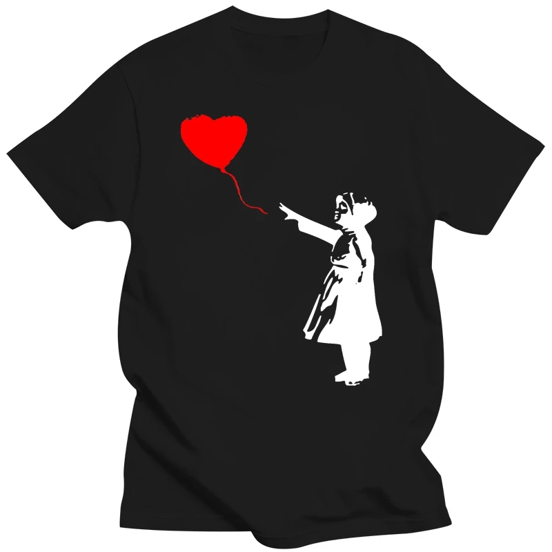 Мужская футболка Banksy Street Art Girl And A Red Heart Balloon черная новейшая модная высшего