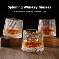 obelix creative rotating whiskey glass wooden bottom glass small foreign wine glass thickened personality tumbler whisky glass