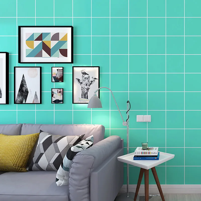 

Tiffany blue wallpaper Turquoise Nordic style ins geometric checkerboard modern simple background wallpaper