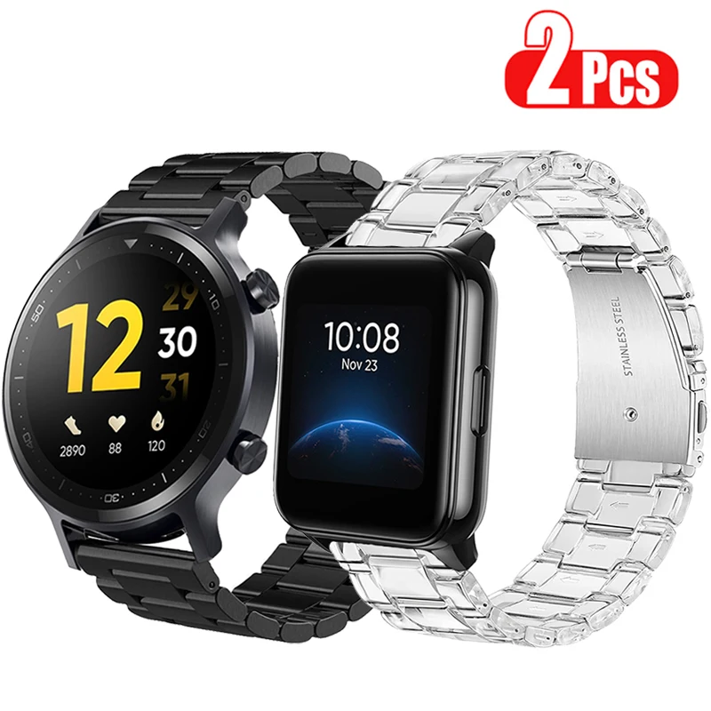 

Ремешок из прозрачной смолы для наручных часов Realme Watch S/S Pro, браслет из нержавеющей стали для смарт-часов Realme Watch 2 Pro, металлический браслет, 20...