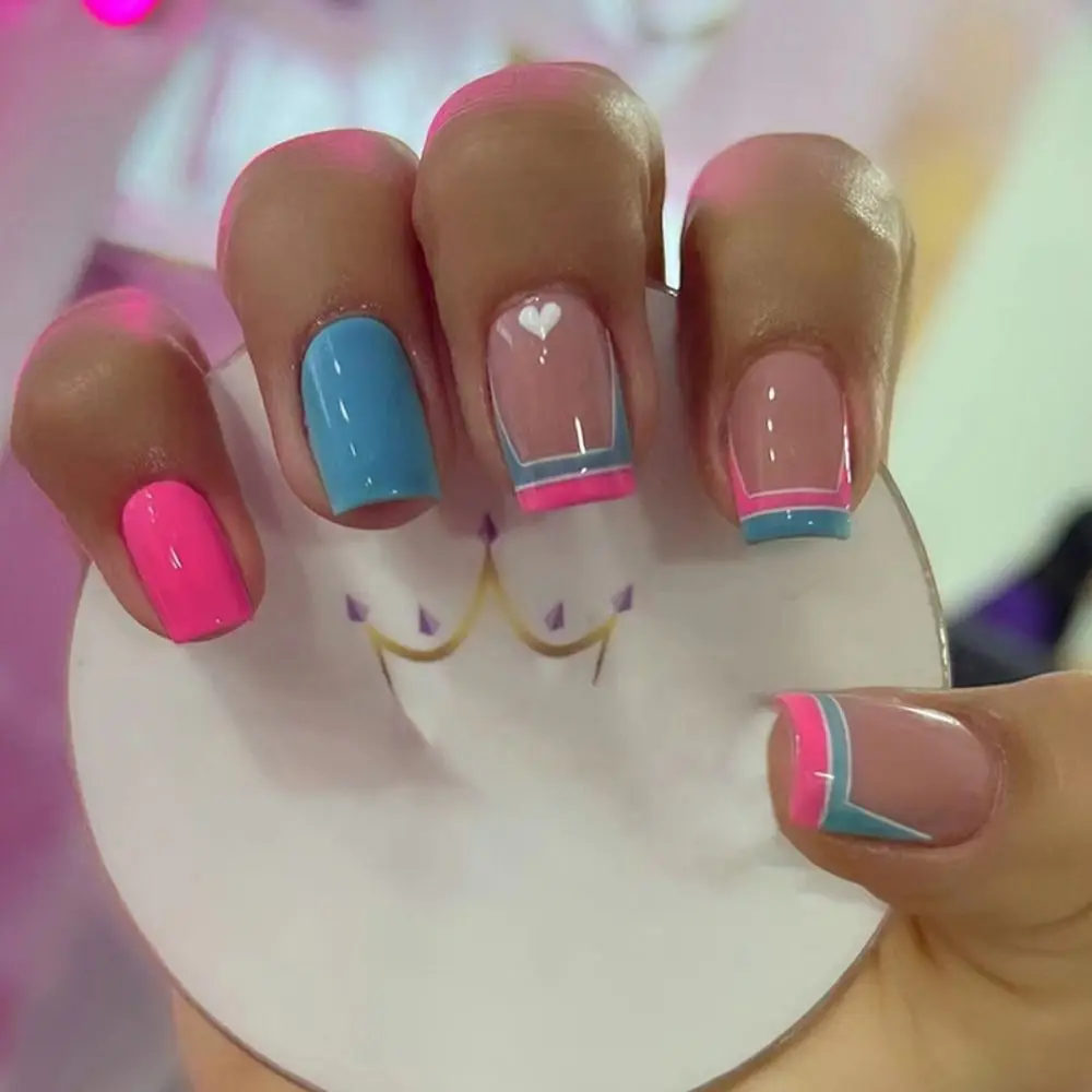 Красочные французские накладные ногти новые длинные квадратные простые глаза