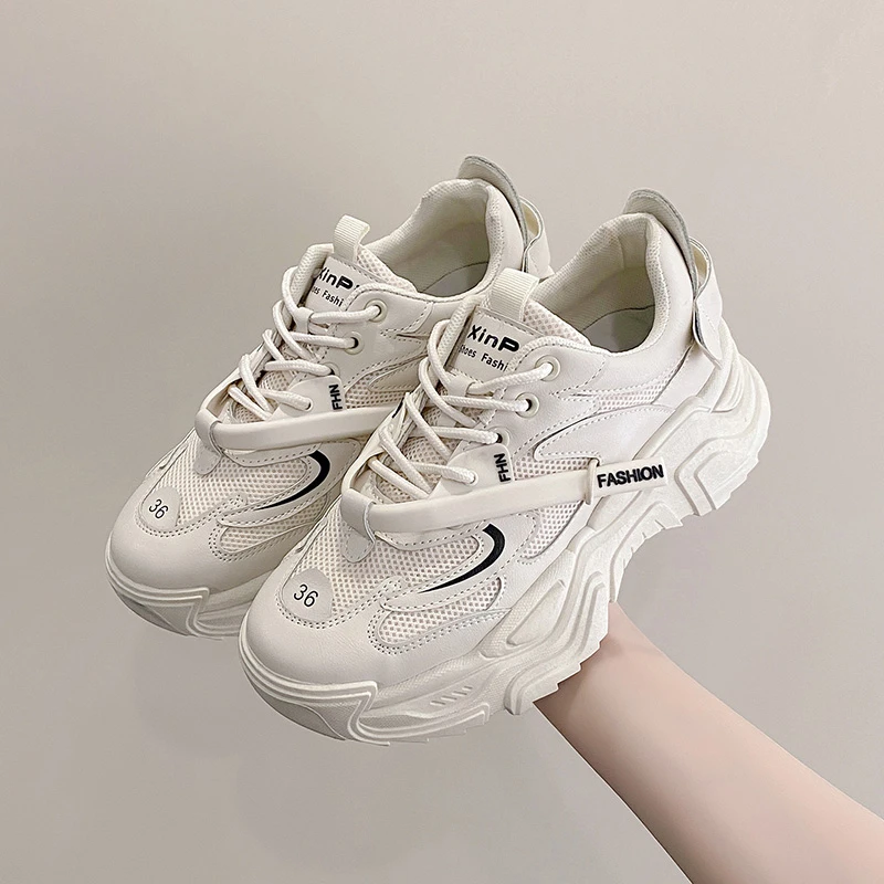 

Кроссовки женские 2022, весна, дышащие, на шнуровке, однотонные