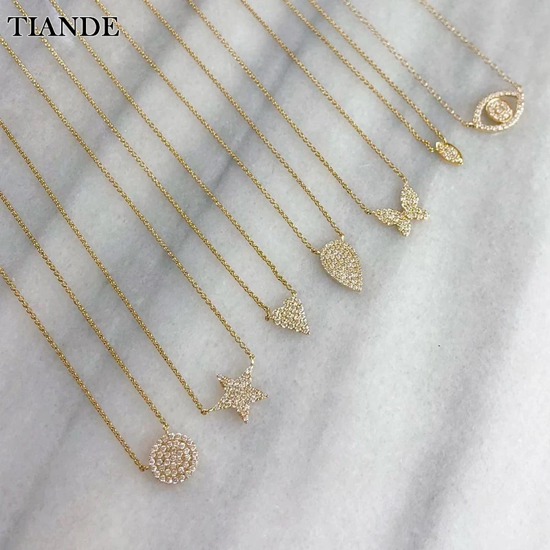

TIANDE Gold Plated Necklace for Women Trendy Zircon Heart Star Butterfly Eye Chain Pendant 2022 Fashion Jewelry Wholesale