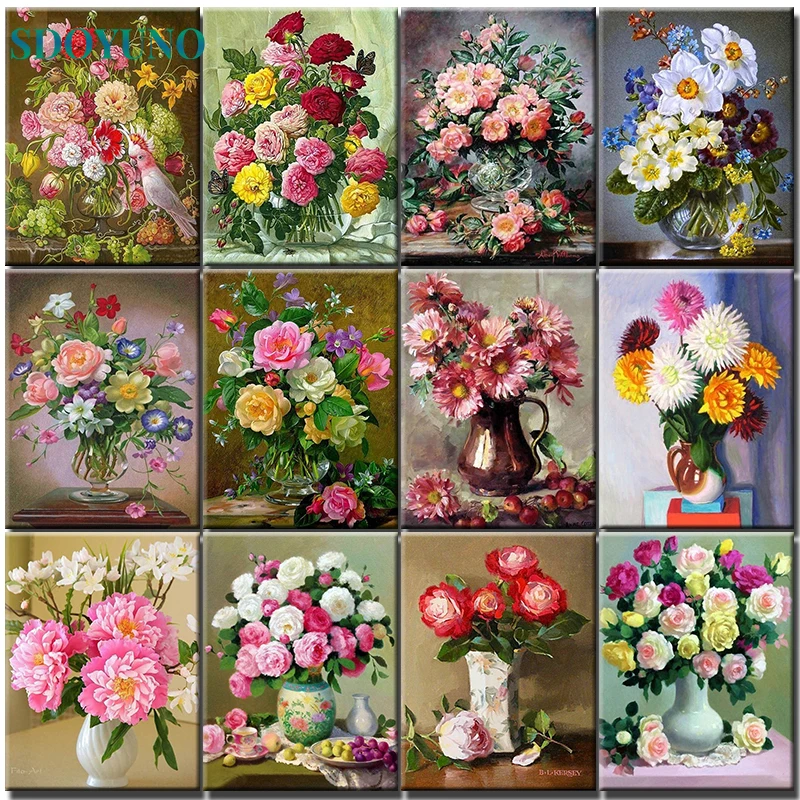 

SDOYUNO 40x50cm DIY Painting By Numbers Beautiful Flowers Kit Oil Paints Paiting By Numbers Wall Paintings Kid Decor Drawing