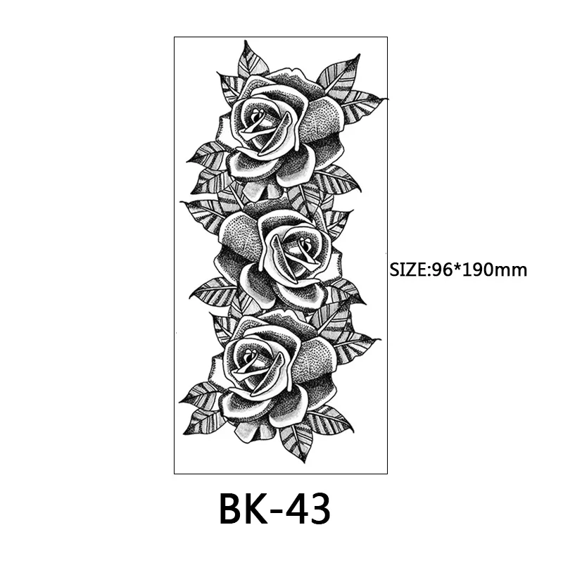 Waterproof rose flower sketch tattoo stickers black and white flowers sexy woman fake tattoo stickers body makeup waterproof images - 6