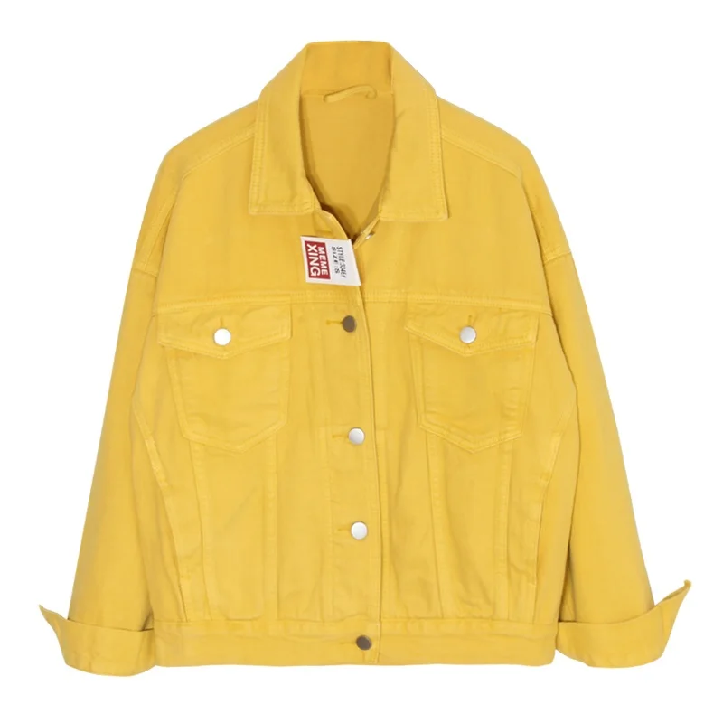 

Куртка женская джинсовая с длинным рукавом, свободная винтажная верхняя одежда из денима с отложным воротником и карманами, ярких цветов, ...