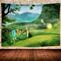 fantasy scape tapestry fairy world moon hut elf spring forest plant scenery tapestries bedroom living room decor wall hanging
