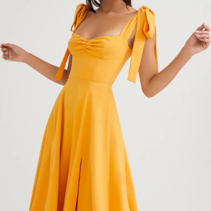 

Sleeveless Backless Suspender Dress Sexy Split Strap Midi Dresses Summer Casual Elegant Women Lace Up Irregular A-line Dress