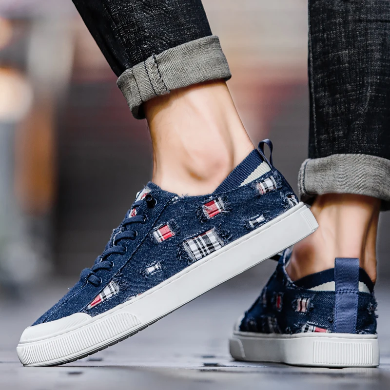 

Новинка 2023, модные синие холщовые кроссовки, мужская джинсовая обувь, мужские кроссовки, мужские джинсовые кроссовки, студенческие кроссов...