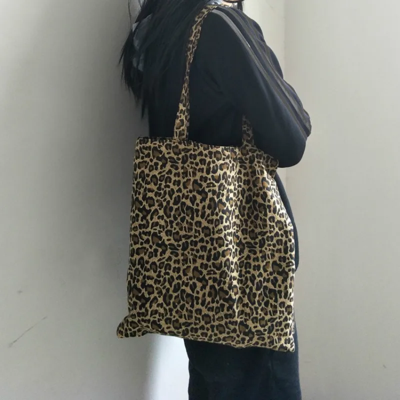 

Leopard Print Tote Bag Fashion Simple Canvas Shoulder Bags Large Daily Shopping Handbag for Women