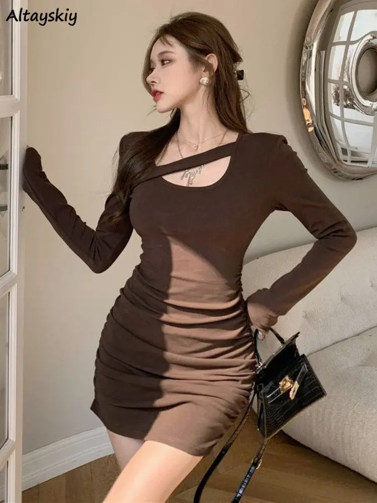 

Long Sleeve Mini Dress Women Sheath Irregular Slim Sexy Club Evening Party Tender Autumn Korean Fashion Style Vestidos De Mujer