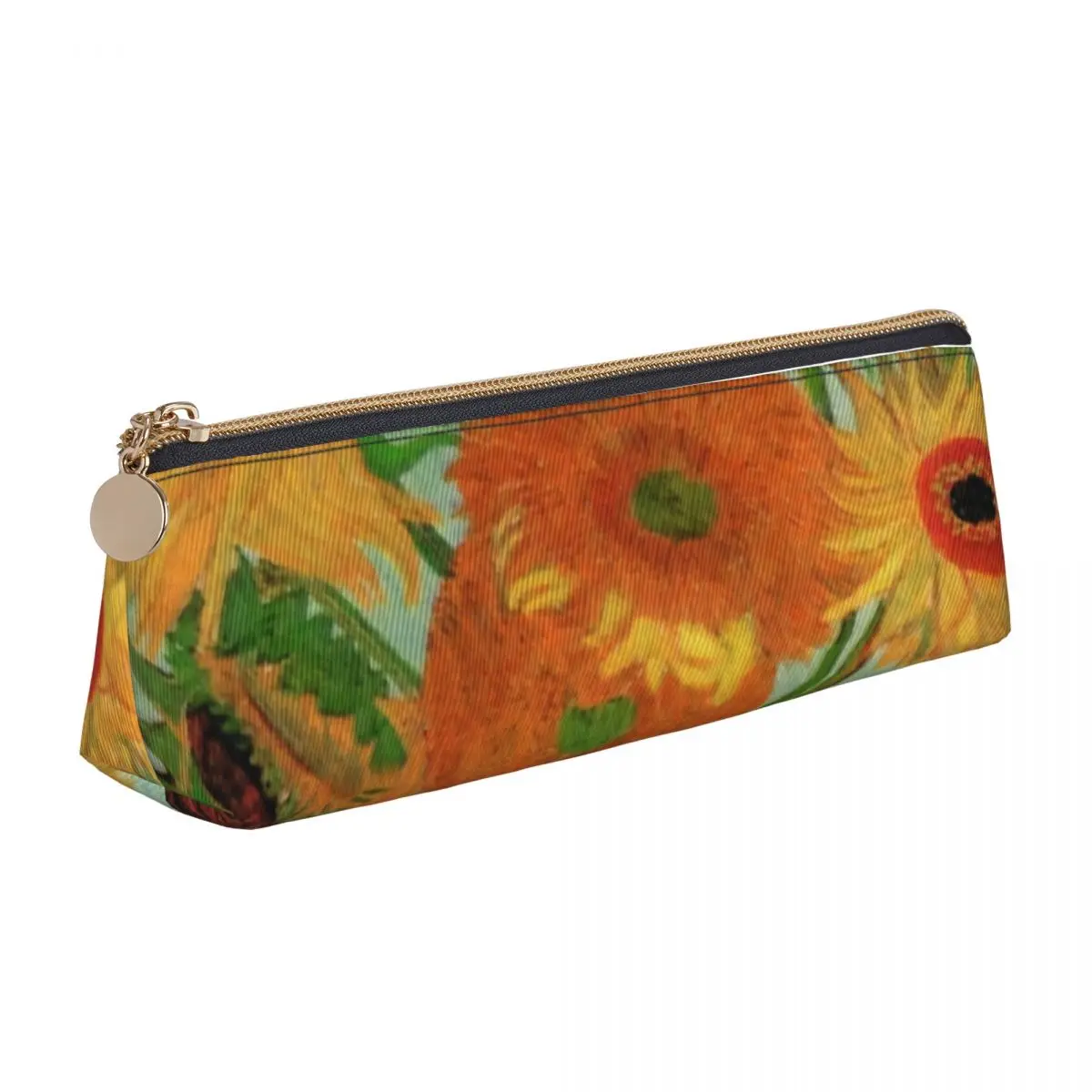 

Vase With Sunflower Triangle Pencil Case Sunflowers by Vincent Van Gogh Fashion Pencil Box Teenager Elementary Leather Pen Pouch
