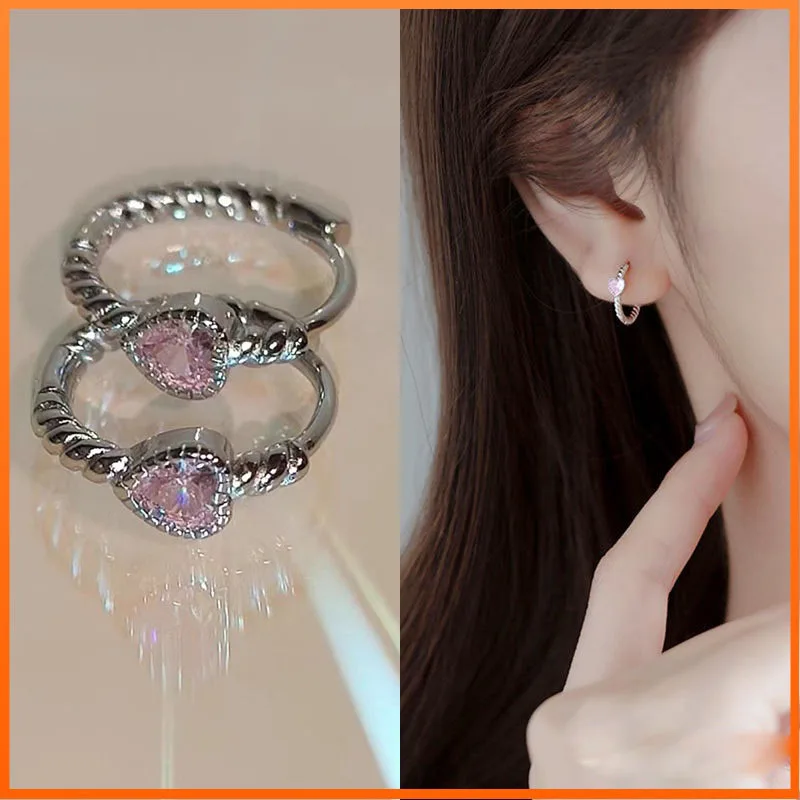 

New Arrival Heart Shaped Zircon Earrings For Women Girl Sweet Pink Twist Fashion Jewelry Earrings Party Exquisite Jewelry Gifts