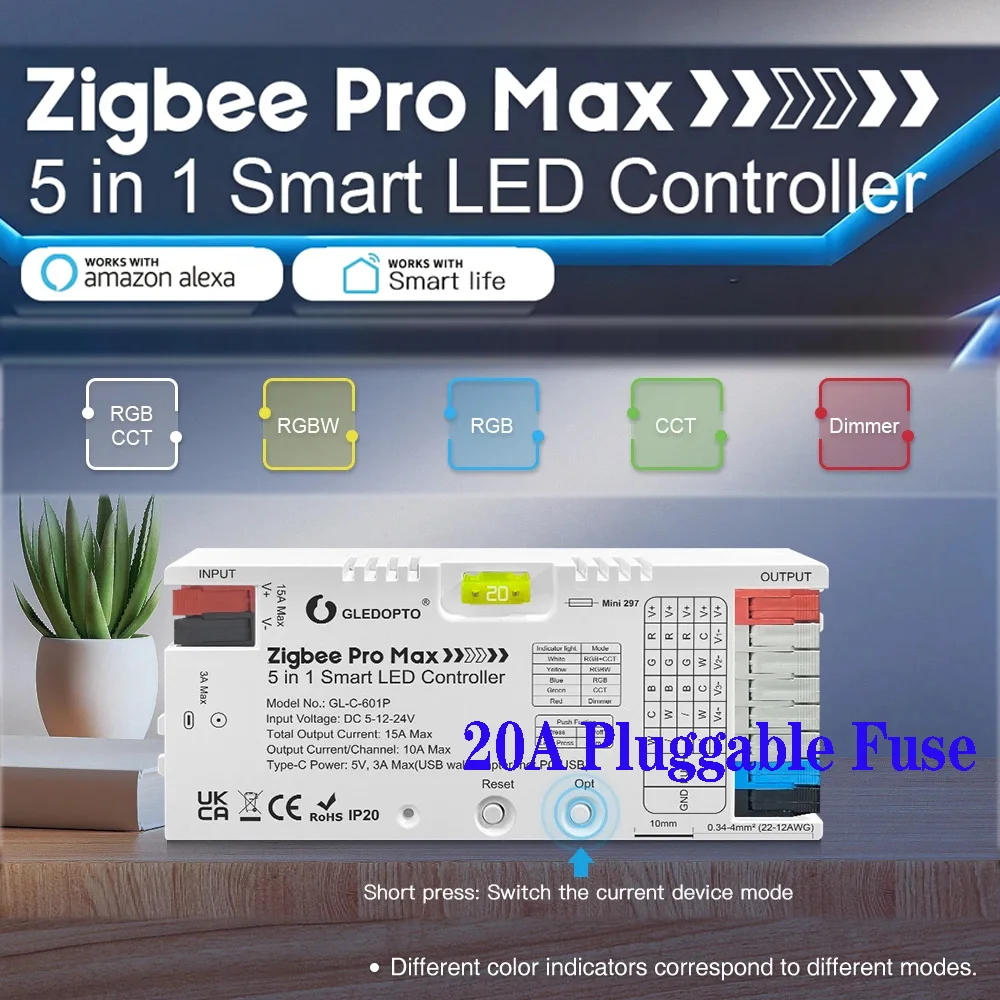 

Контроллер светодиодных лент GLEDOPTO GL-C-301P ZigBee 3.0 Pro 5 в 1
