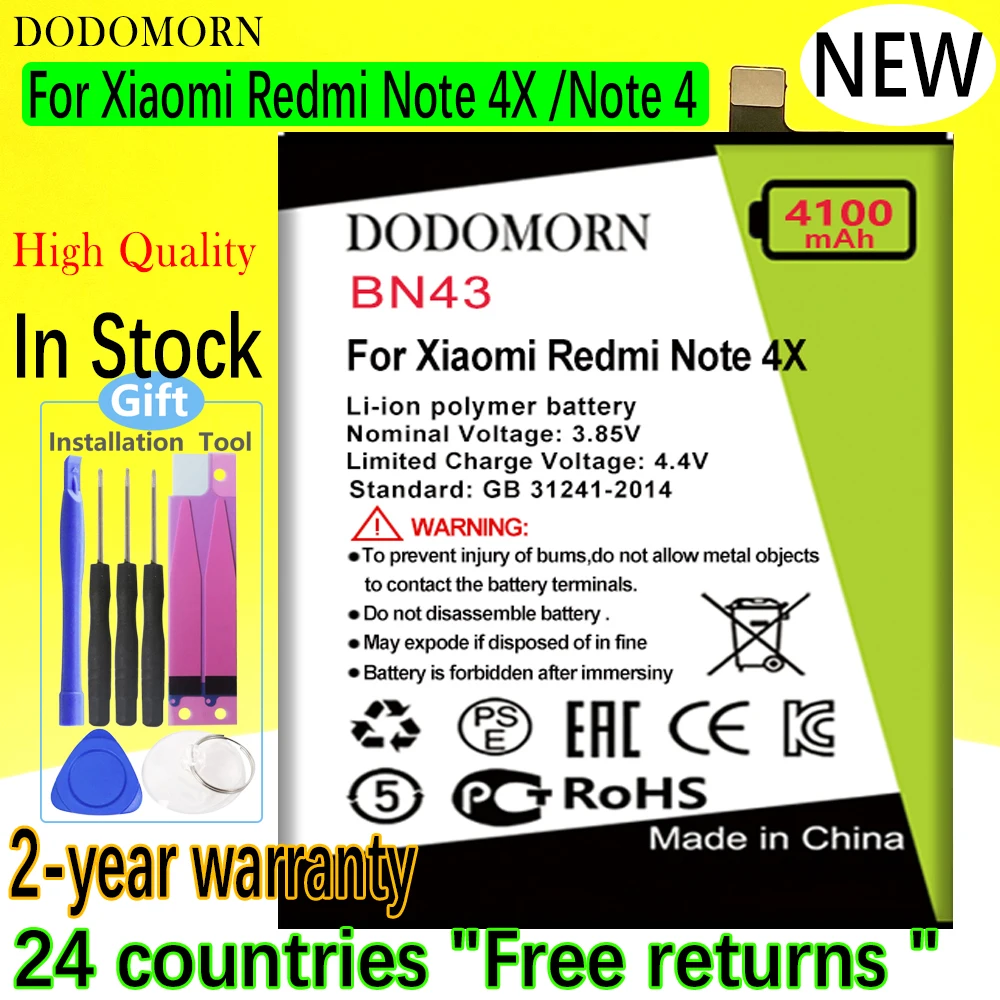 

Аккумулятор DODOMORN BN43 для Xiaomi Redmi Note 4X, Note 4 global, Snapdragon 625, умная искусственная кожа, высокое качество + номер отслеживания