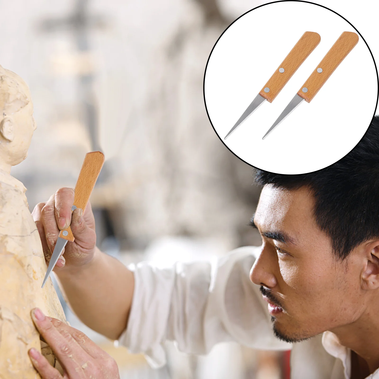 2 шт. нож для гравировки керамический с деревянной ручкой