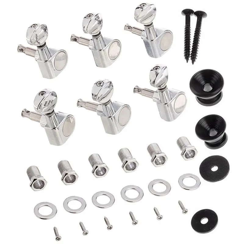 

HOT 2 X Black Plating Strap Lock For Electric Acoustic Guitar Bass & 6Pcs 6R Guitar Tuning Pegs Tuners Machine Heads
