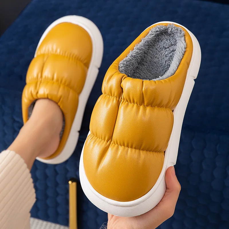 

2022 New Female PU leather and cashmere men and women slippers u8834